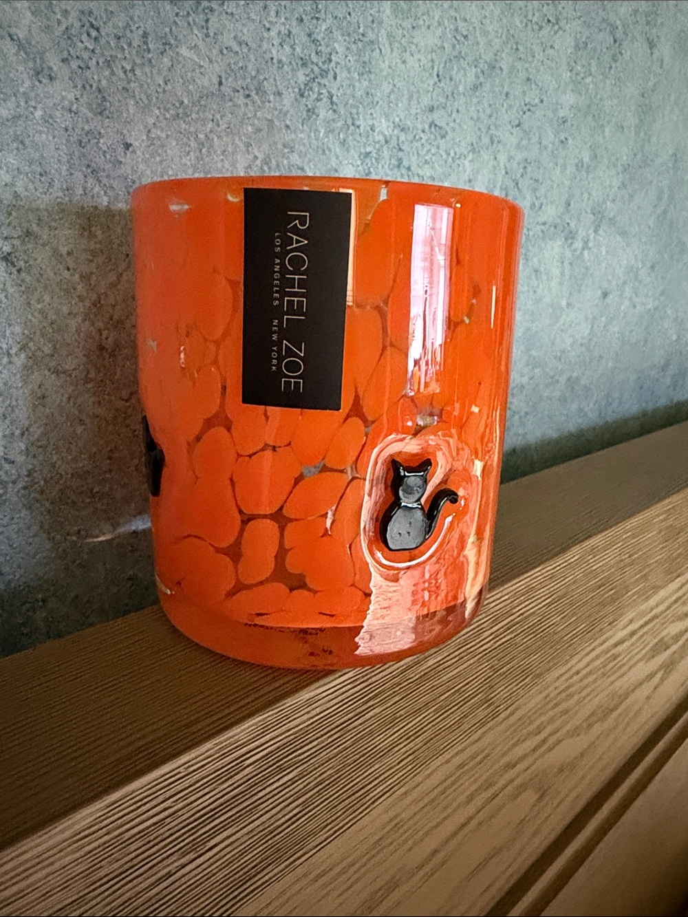 Rachel Zoe Glossy Orange Cup with black cats